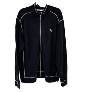 NEW Tommy Bahama Tobago Bay Full Zip Sweater Jacket Men's XL Black Preppy Pocket